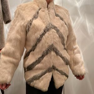 NEW Sophisticated Rabbit Fur Coat | Fully Lined  | White, Gray | Hook & Eye | 6